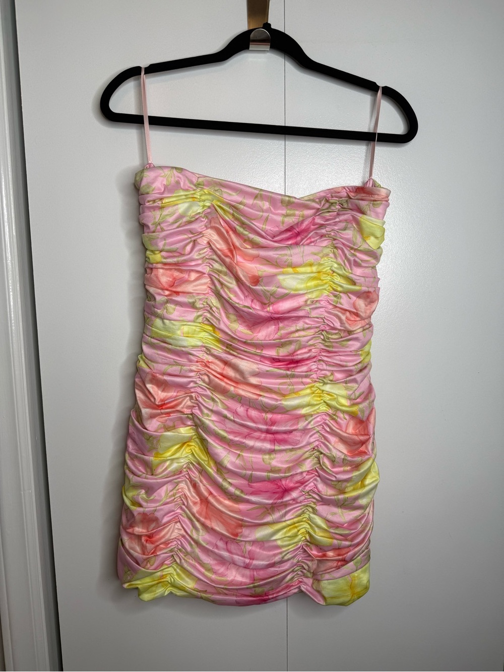 Loveshackfancy Nerra Mini Ruched Strapless Floral Pink Dress Size 8 - Picture 1 of 9